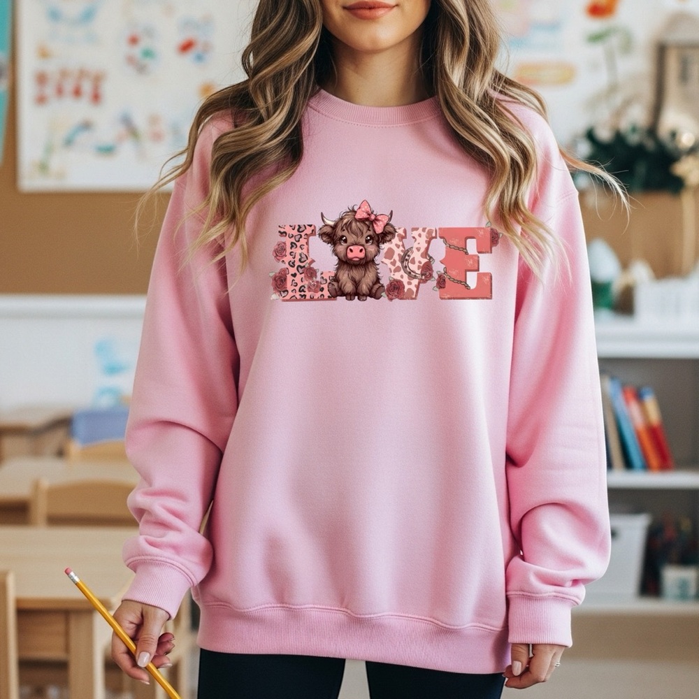 Love West Highland Cow Adorable: Valentine’s Day Sweatshirt Pink S M L XL new